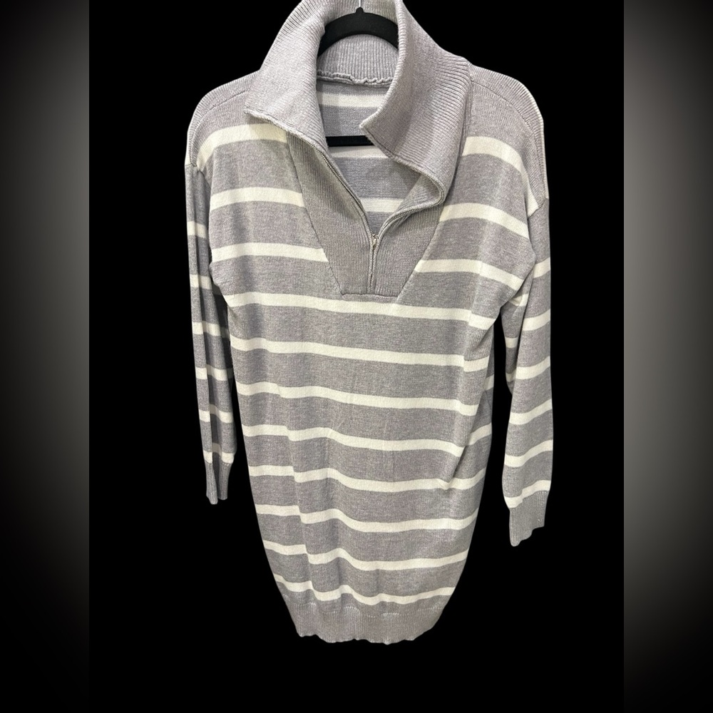 🆕 🩶 🤍 NWOT SIDEFEEL Soft Striped Sweater Dress | Women’s Small